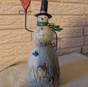 Jim Shore Snowman with Red Heart and Green Scarf